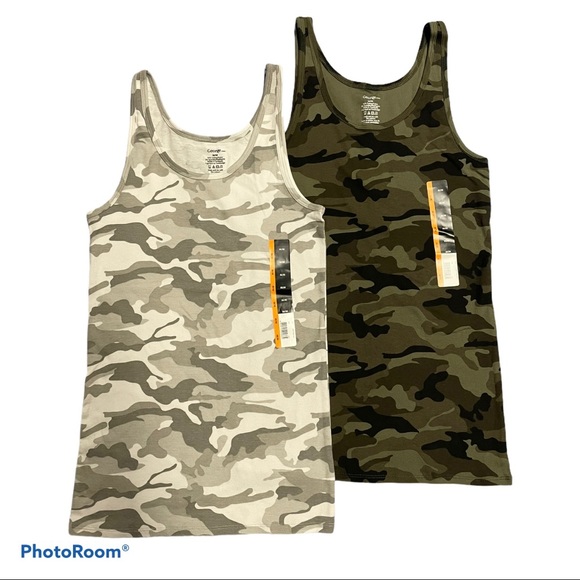 NWT ⭐️ 2 Camo Tank Tops White/Grey Green/Black M - Picture 2 of 4